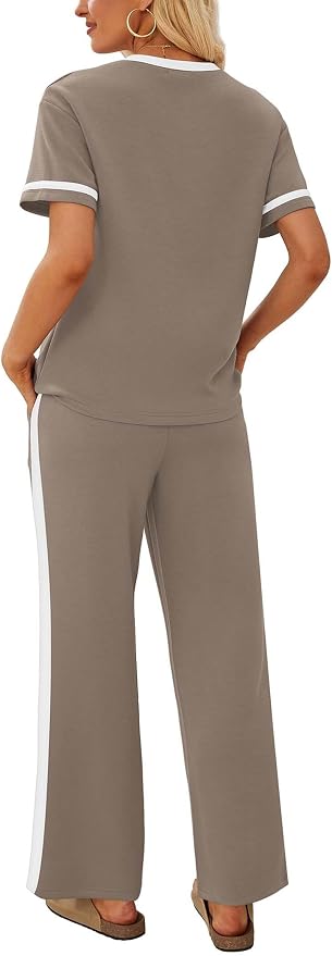 Sampeel 2 Piece Sets for Women Matching Sets Summer Outfits Resort Wear Short Sleeve Lounge Set Wide Leg Pants with Pockets - Image 5