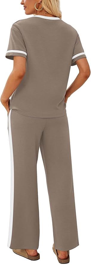 Sampeel 2 Piece Sets for Women Matching Sets Summer Outfits Resort Wear Short Sleeve Lounge Set Wide Leg Pants with Pockets - Image 5