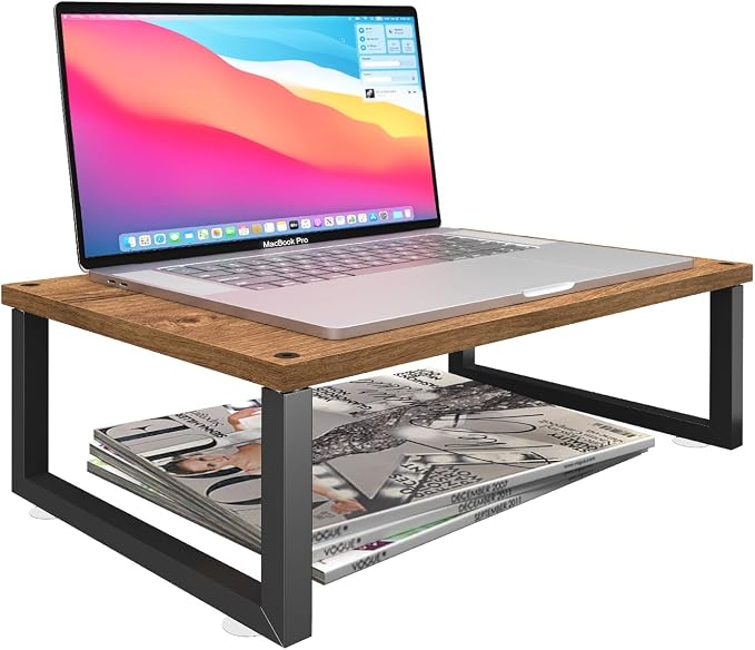 Simple Trending 2 Pack Monitor Stand Riser, Wood Desk Storage Organizer for Office Laptop, Computer, Antique Brown - Image 7