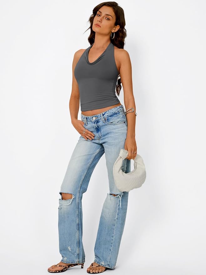 Trendy Queen Halter Tops for Women Going Out Summer Top | Cowl Neck Shirts, Sexy Backless, Fashion Y2K Clothes, Perfect for Party, Club, Vacation, Pair with High-waisted Bottoms - Image 5