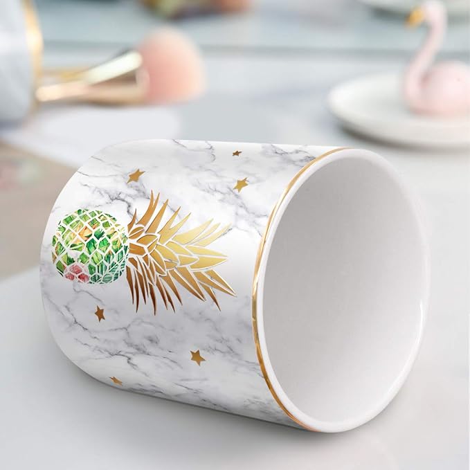 Large Capacity Colored Pencil Holder for Desk, Pineapple Pen Cup Holder, Pretty Office Accessories for Girls Women, Ceramic Organizers, Makeup Brush Holder for Home, Green Pineapple - Image 7