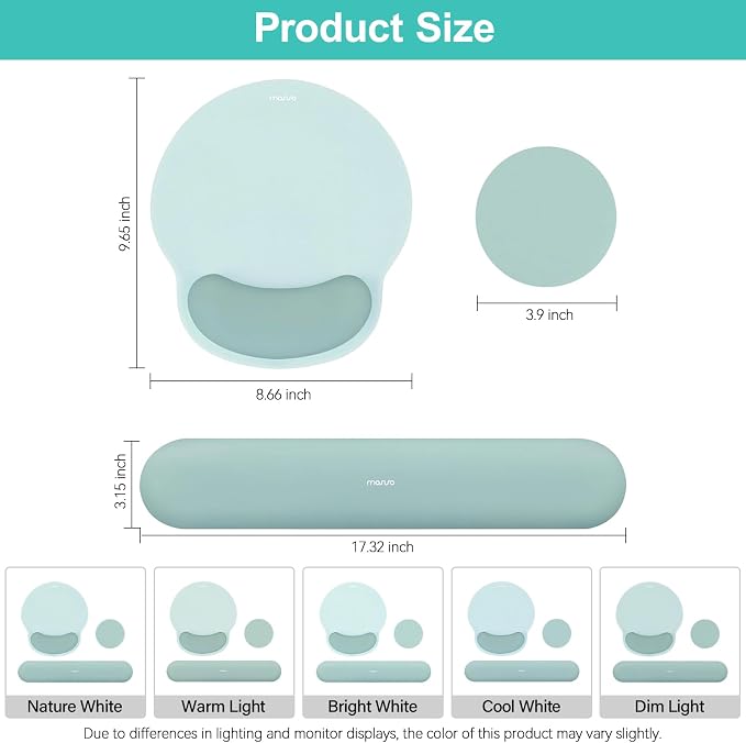 MOSISO Wrist Rest Support for Mouse Pad&Keyboard Set, Aquamarine | Circle Curved Ergonomic Mousepad Non-Slip Base Home/Office Pain Relief&Easy Typing Pad with Soft Cloth&Silicone Lining - Image 7