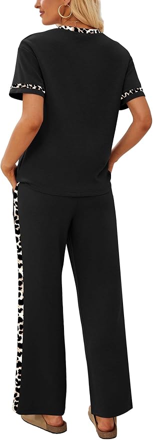Sampeel 2 Piece Sets for Women Matching Sets Summer Outfits Resort Wear Short Sleeve Lounge Set Wide Leg Pants with Pockets - Image 5