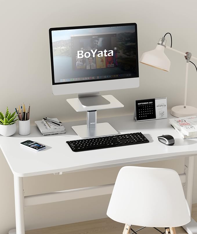 BoYata Monitor Riser Stand, Adjustable Height Metal Desktop Stand Storage Organizer Compatible with TV, PC, Laptop, Computer, iMac, and All Screen Display-Silver - Image 7
