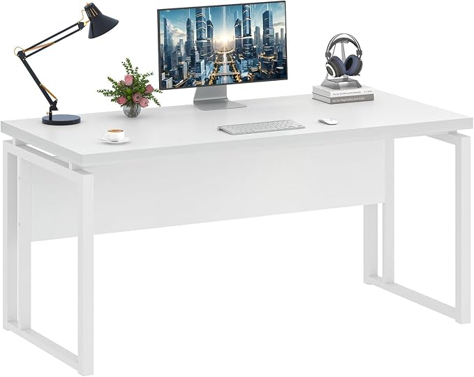 EXCEFUR White Computer Desk, Simple Wood and Metal Home Office Desk, Modern Study Writing Table Workstations for Living Room Bedroom, 53 Inch - Image 9