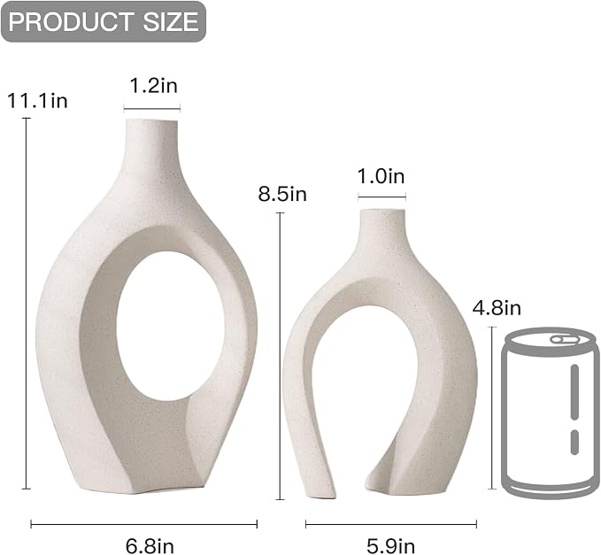Lvases Snuggle Hollow Ceramic Vase Set of 2, Boho ins Style Round Nordic Mid Century Modern Aesthetic Decorative Vase for Home Decor (Cream W 6.8" X H 11") - Image 6