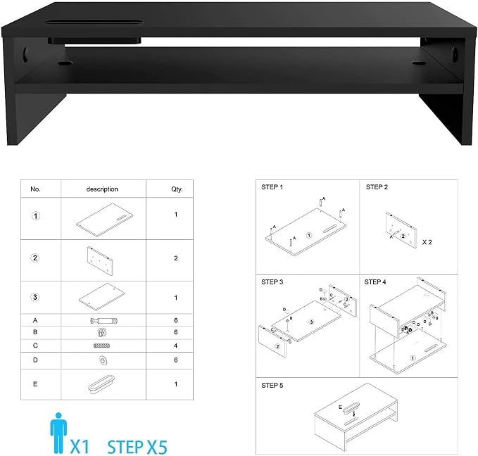 BONTEC Wood Monitor Stand Riser, 2-Tier Desktop Organizer with Storage, Ergonomic Computer Stand for Desk, Cable Management, Cellphone Holder, 21.3 Inch Shelf, Black | Ergonomic Computer Stand for Desk, Cable Management, Cellphone Holder, 21.3 Inch She... - Image 9