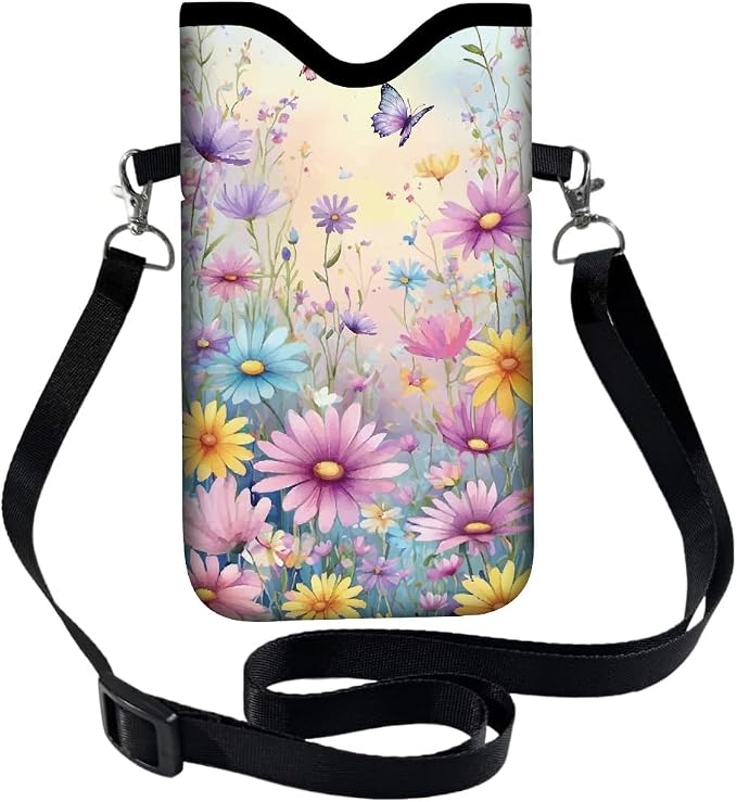 Neoprene Cell Phone Sleeve Pouch with Adjustable Strap Neck Lanyard Fits Most Smartphones 7.1 x 3.9 Inch Waterproof Phone Pouch Floral Butterfly Carrying Cellphone Case Bag for Women Men - Image 9