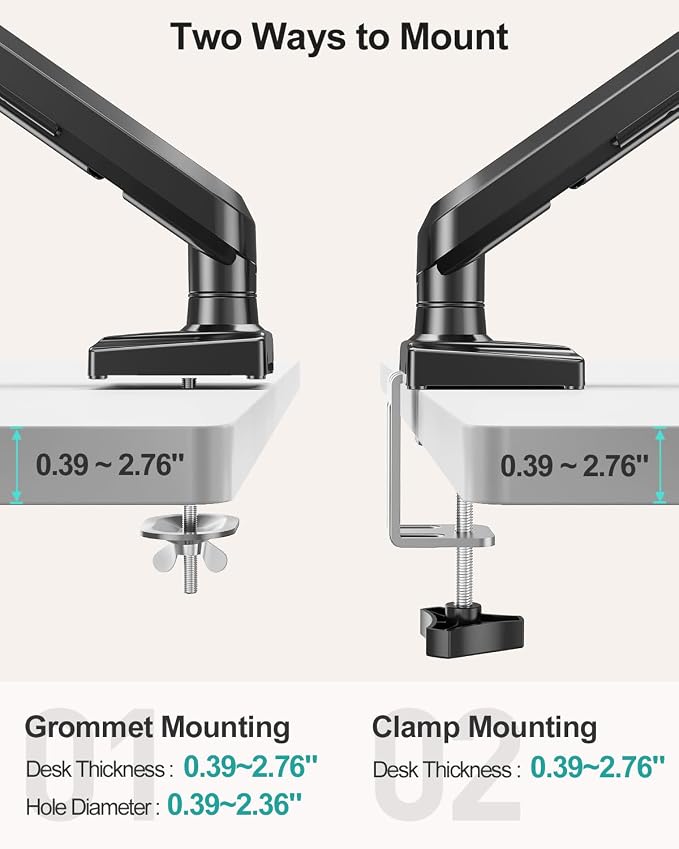 Single Monitor Desk Mount, 13-32 inch Adjustable Full Motion Monitor Arm, Computer Monitor Stand Holder with Clamp and Grommet Base, Fits 4.4 to 22lbs Screens, VESA Mount Bracket, Black, Freelift Pro - Image 9
