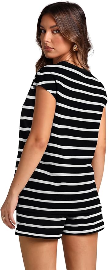 WIHOLL 2 Piece Sets for Women Casual Summer Travel Vacation Outfits Cap Sleeve Shorts Lounge Set - Image 5