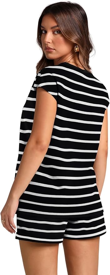 WIHOLL 2 Piece Sets for Women Casual Summer Travel Vacation Outfits Cap Sleeve Shorts Lounge Set - Image 5