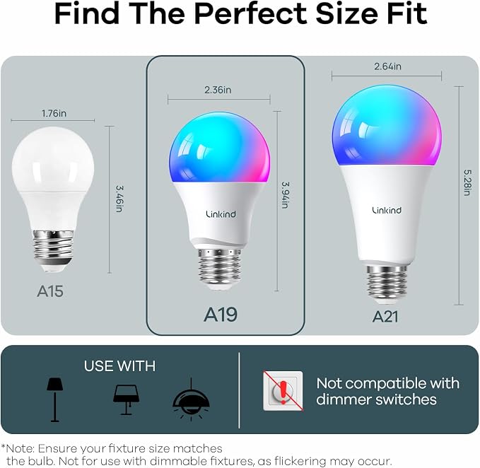 Linkind Matter Smart Light Bulb, WiFi Smart Bulbs, Work with Apple Home, Siri, Alexa, Google, SmartThings, AiDot, RGBTW Color Changing Bulbs Mood Lighting, Music Sync, A19 E26 60W, 2.4Ghz WiFi 6 Pack - Image 9