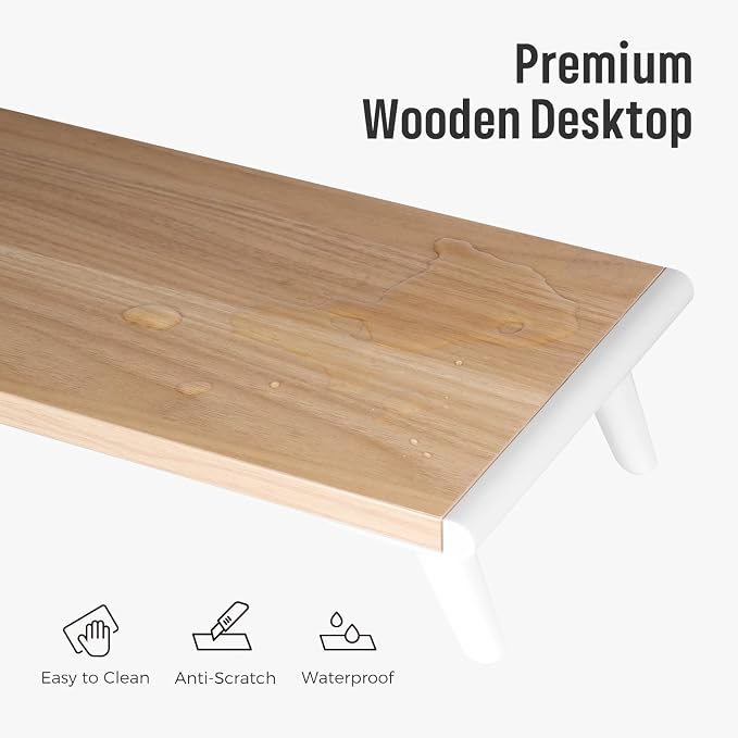 loukin Monitor Stand Riser for Desk, 22.4" x 8.3" Larger Computer Stand for Laptop, PC, Printer, Sturdy Desktop Computer Shelf with Non-Skid Rubber, Home Office, Natural Wood - Image 9