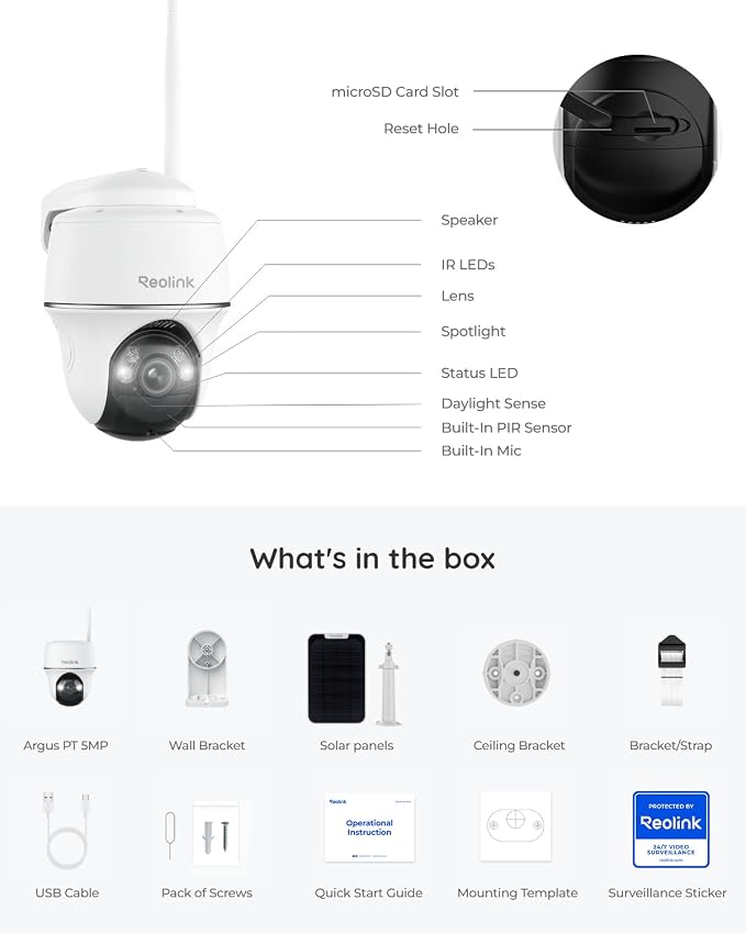 REOLINK Security Cameras Wireless Outdoor, Pan Tilt Solar Powered, 5MP 2K+ Color Night Vision, 2.4/5GHz WiFi, Smart Cameras for Home Security, Works with Home Hub, Argus PT + Solar Panel - Image 9
