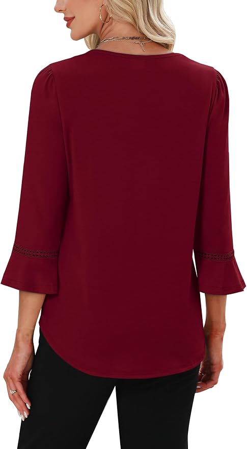 WIHOLL Womens Blouses Dressy Casual 3/4 Length Sleeve Tops Lace Trendy 2026 Spring Summer V Neck Shirts Vacation Outfits - Image 5