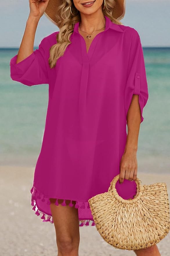 Yincro Women Swimsuit Cover Up Shirt 2026 Tassel Beach Bathing Suit for Swimwear Bikini Dress - Image 4