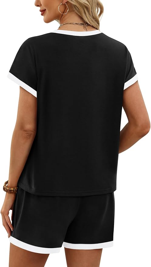 WIHOLL Two Piece Sets for Women Summer Lounge Short Sets Cap Sleeve Crew Neck Sweatsuit with Pocket XS-2XL - Image 5