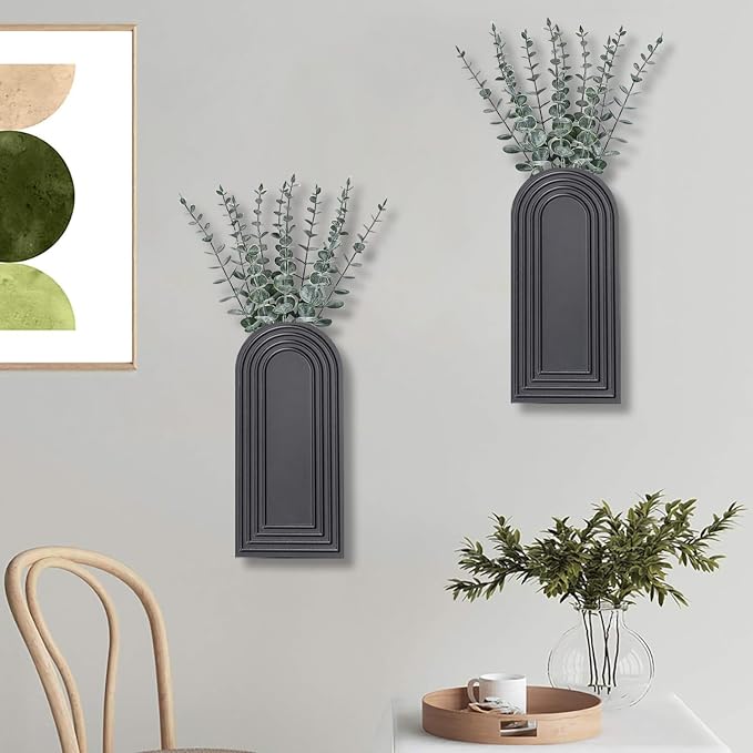 Dnnnii 2 Pack Wooden Wall Vase Set - Black Finish Modern Farmhouse & Boho Wall Decor for Entryway, Hallway, Bathroom, Living Room, Dining Room, Narrow Spaces - Image 7