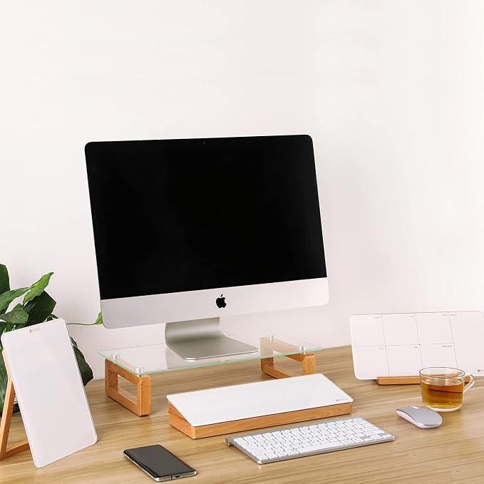 Glass Desktop Whiteboard with Wood Organizer for Small Office Accessories, Aesthetic Desk Dry Erase White Board with Drawer for Home Office Cubicle, Marker & Eraser Included, Yeoux - Image 7