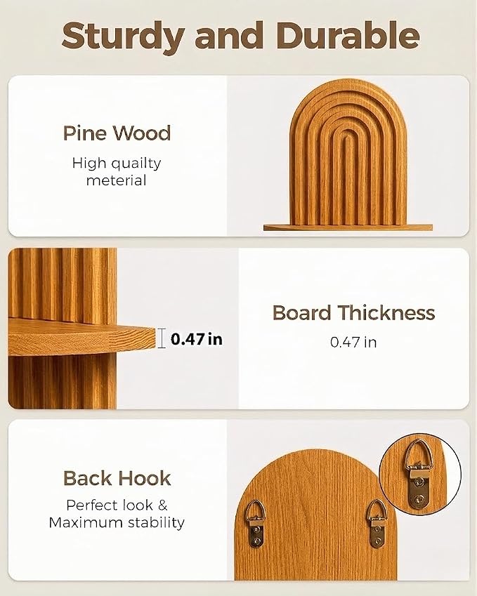 Bamworld Boho Wall Decor Brown Plant Wall Shelf, Mid Century Modern Decor Hanging Plant Shelf, 2-Tier Wooden Floating Shelves for Home, Bathroom Bedroom Living Room, Office Holding Planter Decoration - Image 5