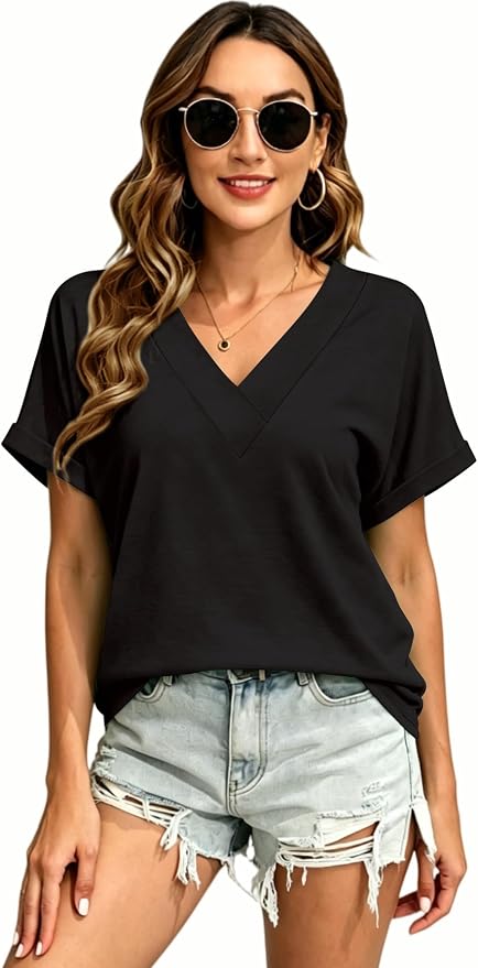T Shirts Short Sleeve V Neck Tees Womens Tops Beach Vacation Fashion Clothes 2026 Casual Summer Spring Fall Outfits - Image 6