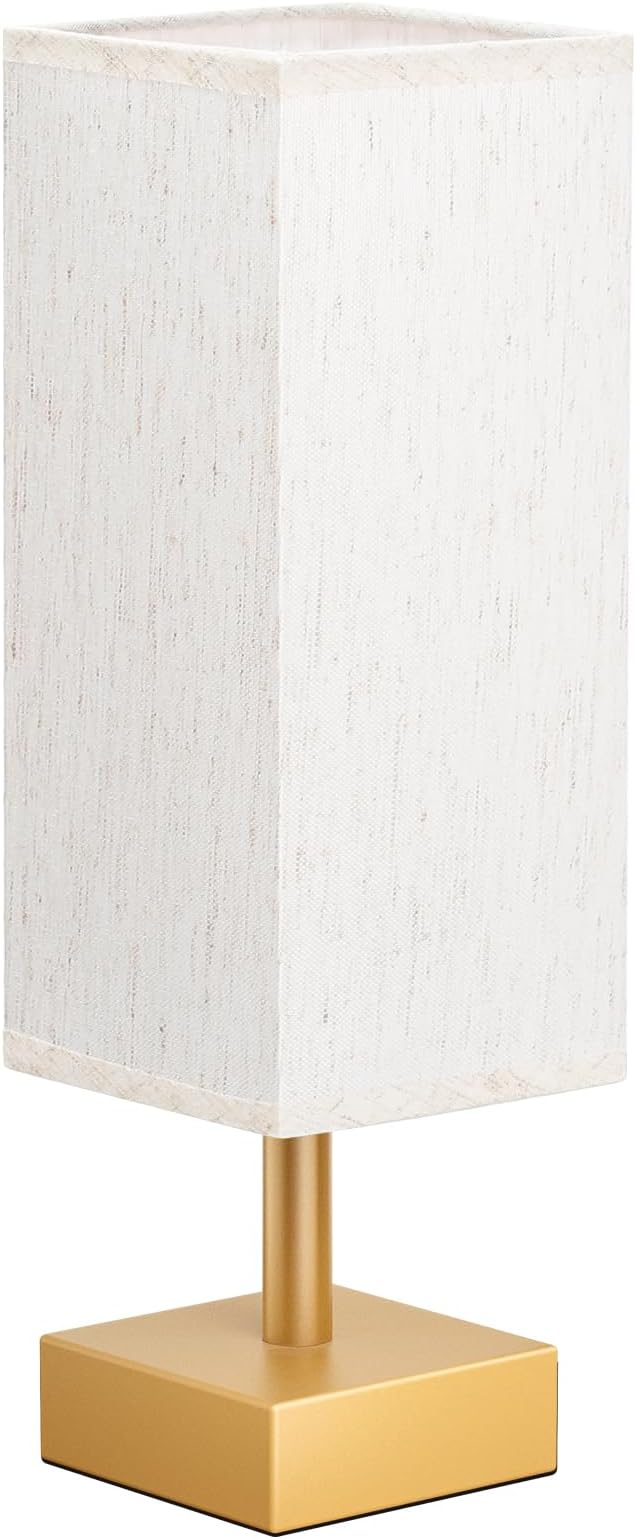 aooshine Gold Small Table Lamp - Bedside Lamp for Bedroom, Minimalist Nightstand Lamp with Square Fabric Shade, Desk Lamp for Kids Room Dorm | Inline Rocker Switch, Corded Electric, Bulb Not Included, 12.8" Mini Table Lamp for Nightstand, Desk, Dorm, O... - Image 6
