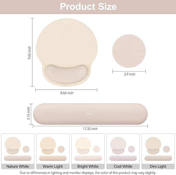 MOSISO Wrist Rest Support for Mouse Pad&Keyboard Set, Apricot | Circle Curved Ergonomic Mousepad Non-Slip Base Home/Office Pain Relief&Easy Typing Pad with Soft Cloth&Silicone Lining - Image 7