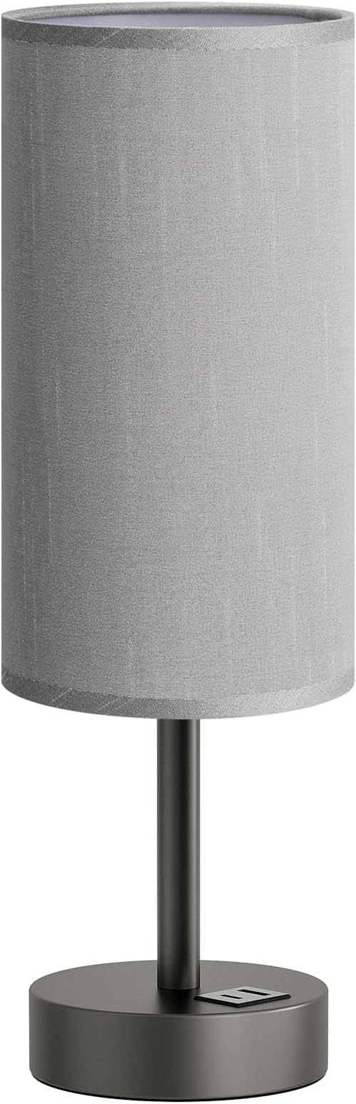 Dicoool Bedside Table Lamp for Bedroom - 3-Way Dimmable Touch Lamp, USB A+C | LED Bulb Included, 14" Small Nightstand Lamp for Desk, Living Room, Guest Room, Grey Fabric Lampshade, Grey Metal Base - Image 7