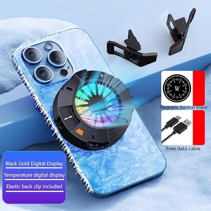 Magnetic Phone Cooler, RGB Portable Lightweight Cooling Fan with Large Cooling Area, Digital Display Phone Radiator for iPhone/Android/Tablet/iPad - Image 6