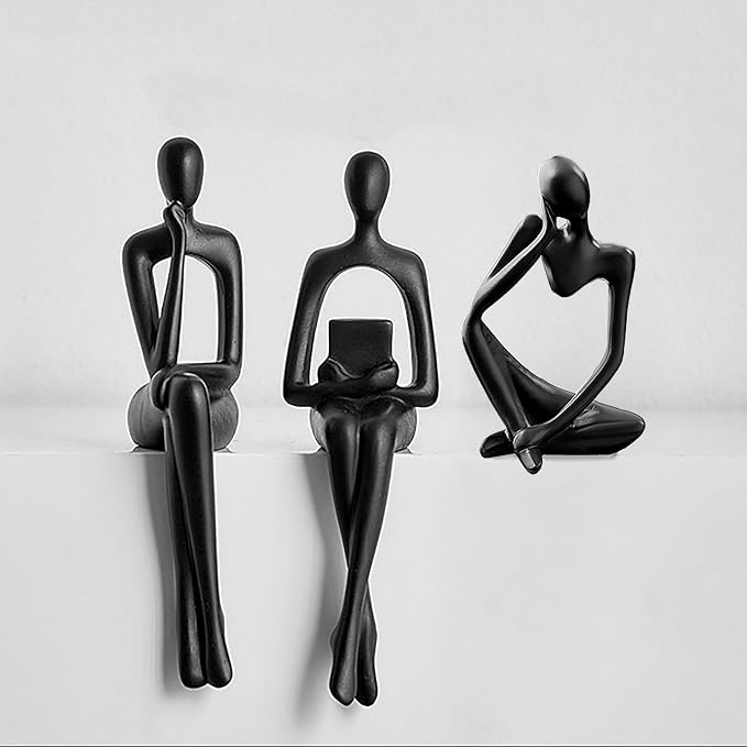 Prettidecor Home Decor Thinker Statue Accents, Set of 3 Thinker Sculptures Office Decor Modern Abstract Resin Decoration on Shelf Table Desk for Living Room Office Bedroom (Black, Large) - Image 7