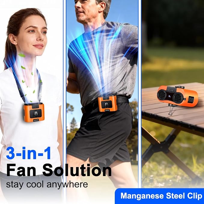 CAZOKASI 2026 Upgrade 20000mAh Waist Clip Fan Wearable Fan Portable Personal Body Fan Powerful Upto 36H Cooling and Heatstroke Prevention Fan(20000mAh/Orange) - Image 6