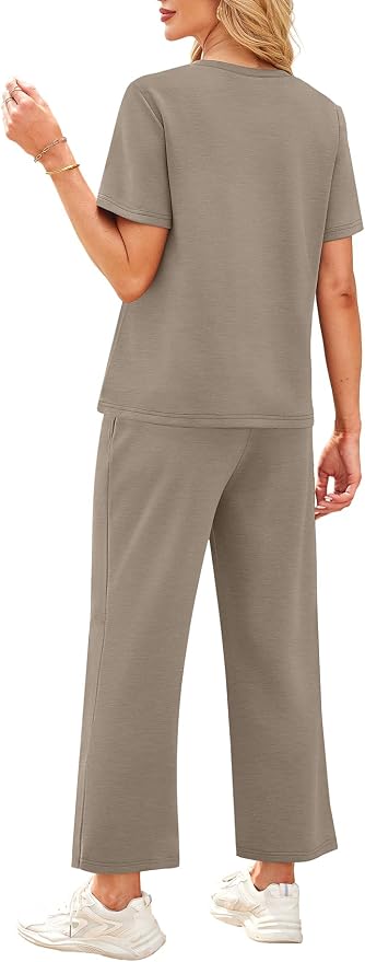 WIHOLL 2 Piece Sets for Women Casual Summer Travel Vacation Outfits Short Sleeve Wide Leg Crop Pants Lounge Sets - Image 5