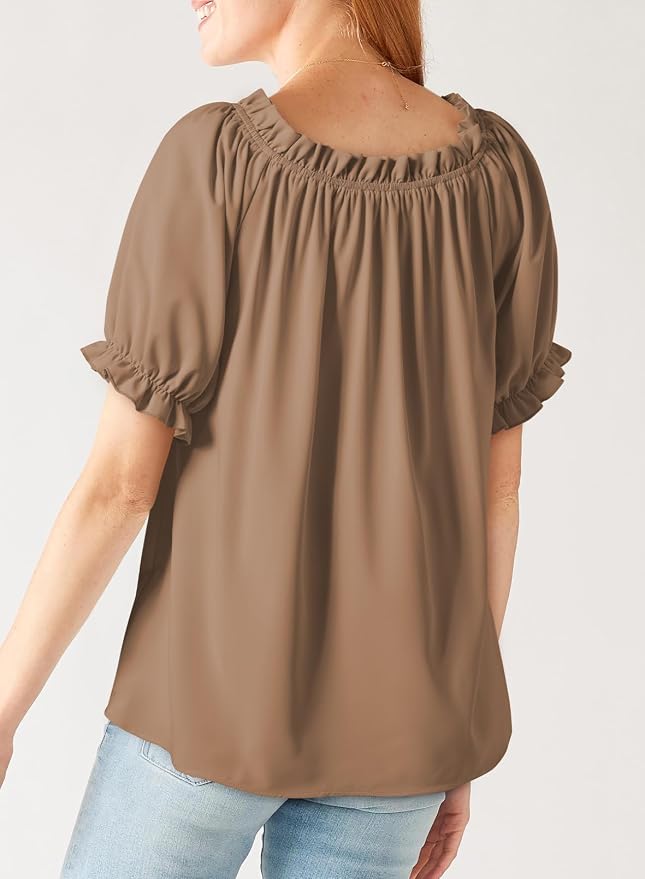 EVALESS Womens Tops Off The Shoulder Blouses for Women Dressy Casual Cute Puff Sleeve T Shirts Fashion 2026 - Image 4