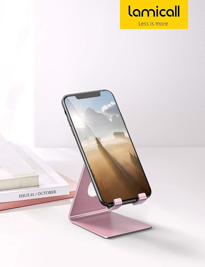 Lamicall Pink Phone Stand, Desk Accessories - Rose Gold Pink Cell Phone Holder, Office Decor, Office Desk Accessories, Suitable for iPhone 16 15 14 13 Pro Max, 4-8'' Phone - Image 7