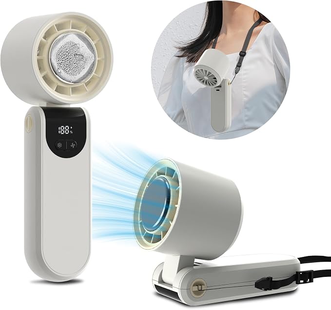 Portable Handheld Turbo Foldable Mini Personal Fan, Rechargeable 3-IN-1 Hand/Desk/Neck Fan Cooling Ice Fan,Travel Essentials Gifts for Women,Men, 12Hrs, 5000mAh, 100 Speeds - Image 8