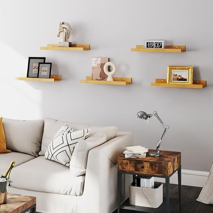RICHER HOUSE 8-Set Floating Shelves with Lip, Oak Wall Mounted Wood Shelf | Display Picture Ledge Shelf, Anti-drop lip Shelf for Room Wall Decor, Bedroom Bathroom Storage Nursery Hanging Book Shelves - Image 7
