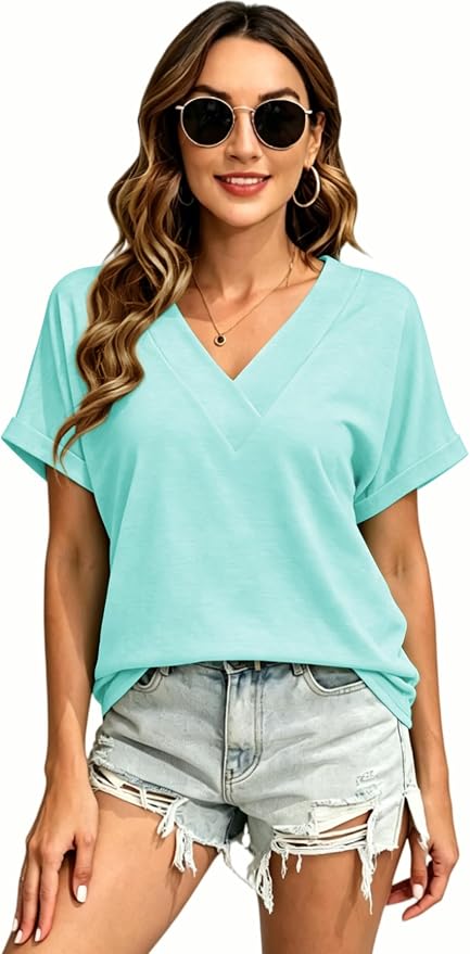T Shirts Short Sleeve V Neck Tees Womens Tops Beach Vacation Fashion Clothes 2026 Casual Summer Spring Fall Outfits - Image 6