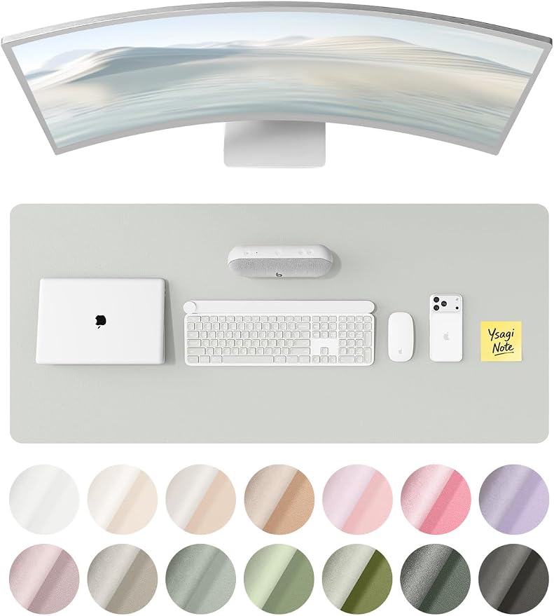 YSAGi Leather Desk Protector, Office Mat, Large Mouse Mat, Non-Slip PU Leather Blotter, Laptop Desk, Waterproof Writing Pad for Office and Home (Light Grey, 47" x 17") - Image 8