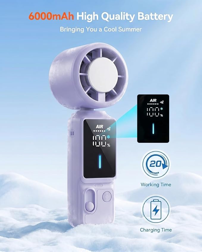 Portable Turbo Fan with Ice Cooling, 7.4m/s High Speed Handheld & Neck Fan, 180° Foldable 4-in-1, Carabiner Clip, 100 Speeds Stepless Control, USB-C Rechargeable, for Travel Makeup Hot Flashes - Image 7