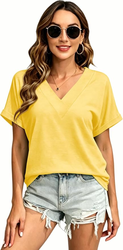 T Shirts Short Sleeve V Neck Tees Womens Tops Beach Vacation Fashion Clothes 2026 Casual Summer Spring Fall Outfits - Image 6