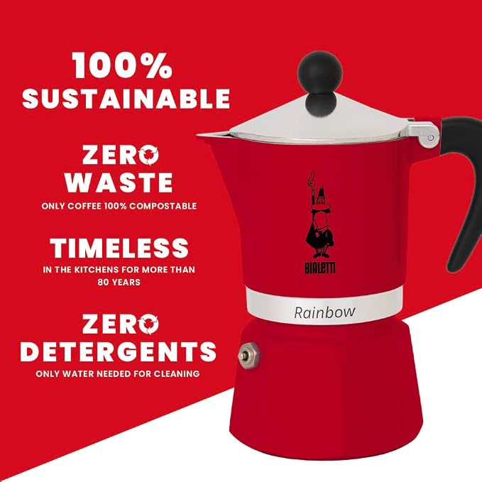 Bialetti Rainbow Moka Pot in Red, 6 Cup Stove Top Espresso Maker - Aluminum Cafetera for Ground Coffee, Italian Coffee Maker for Home Brewing - Image 6