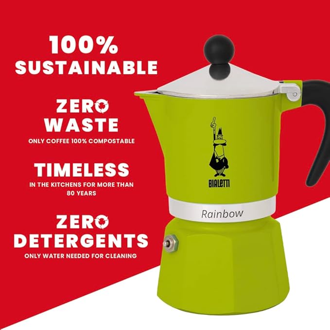 Bialetti Rainbow Moka Pot in Green, 3 Cup Stove Top Espresso Maker - Aluminum Cafetera for Ground Coffee, Italian Coffee Maker for Home Brewing - Image 5