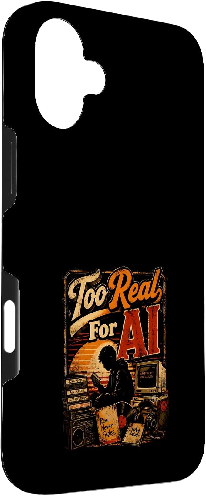 Too Real for AI - Authentic Music Lovers Case for iPhone 16 Plus - Image 3