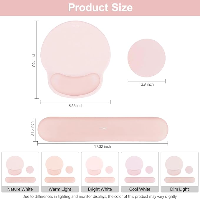 MOSISO Wrist Rest Support for Mouse Pad&Keyboard Set, Chalk Pink | Circle Curved Ergonomic Mousepad Non-Slip Base Home/Office Pain Relief&Easy Typing Pad with Soft Cloth&Silicone Lining - Image 7