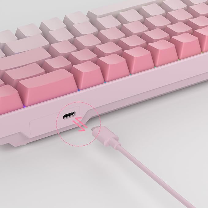MageGee Portable 60% Mechanical Gaming Keyboard, RGB Backlit Compact 68 Keys Mini Wired Office Keyboard with Red Switches for Laptop PC Mac, Side Printed Keycap - Pink - Image 9