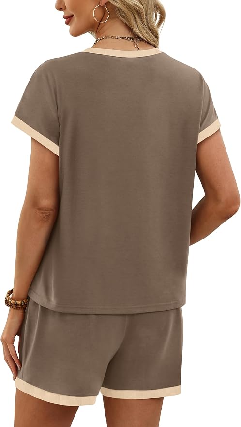 WIHOLL Two Piece Sets for Women Summer Lounge Short Sets Cap Sleeve Crew Neck Sweatsuit with Pocket XS-2XL - Image 5