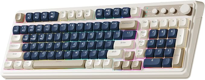 AULA 99 Key Keyboard, Wireless Gaming Keyboard Bluetooth Computer Keyboards | Creamy Cute Membrane Keyboard with Number Pad,RGB Backlit,Tri-Mode BT/2.4GHz/USB-C,2000mAh Rechargeable Thocky Keyboard by AULA