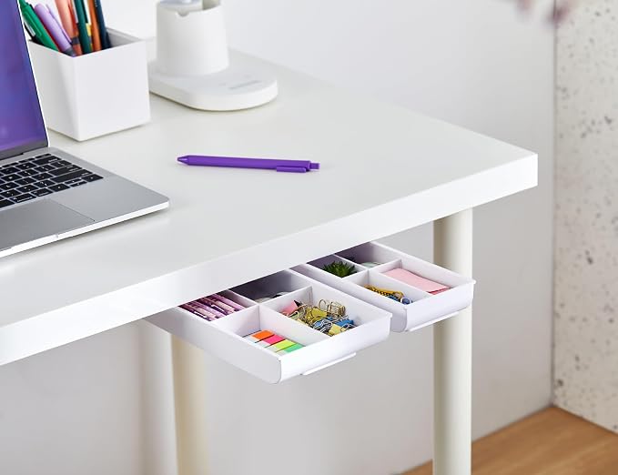 Bostitch Konnect Under Desk Drawer, Self-Adhesive Slide Out Storage Organizer with 4 Customizable Dividers, 2-Pack - Image 7