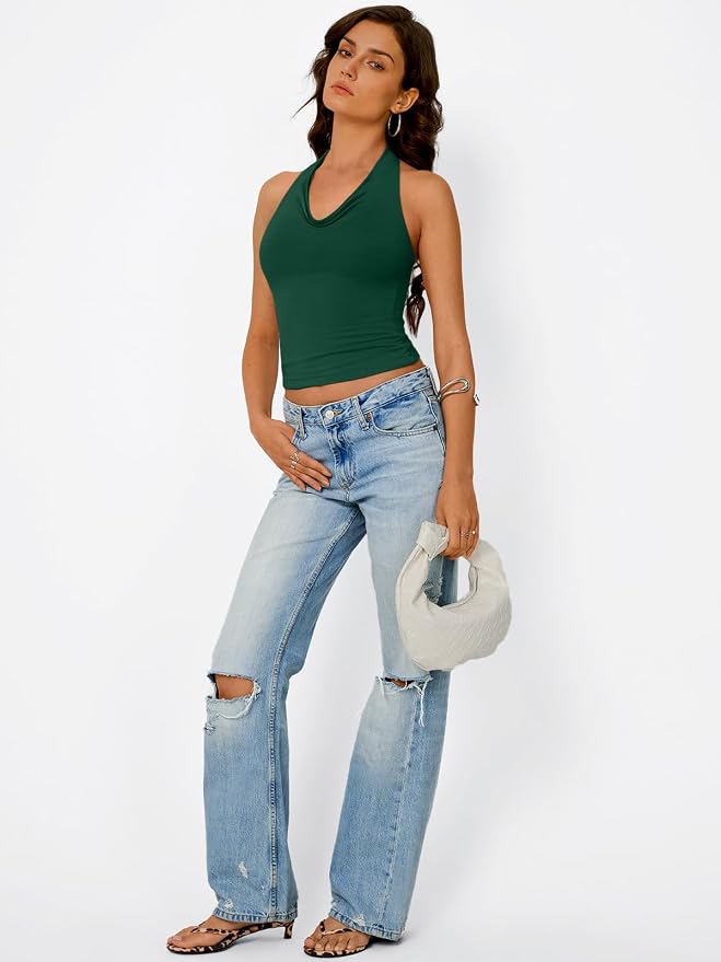 Trendy Queen Halter Tops for Women Going Out Summer Top | Cowl Neck Shirts, Sexy Backless, Fashion Y2K Clothes, Perfect for Party, Club, Vacation, Pair with High-waisted Bottoms - Image 5