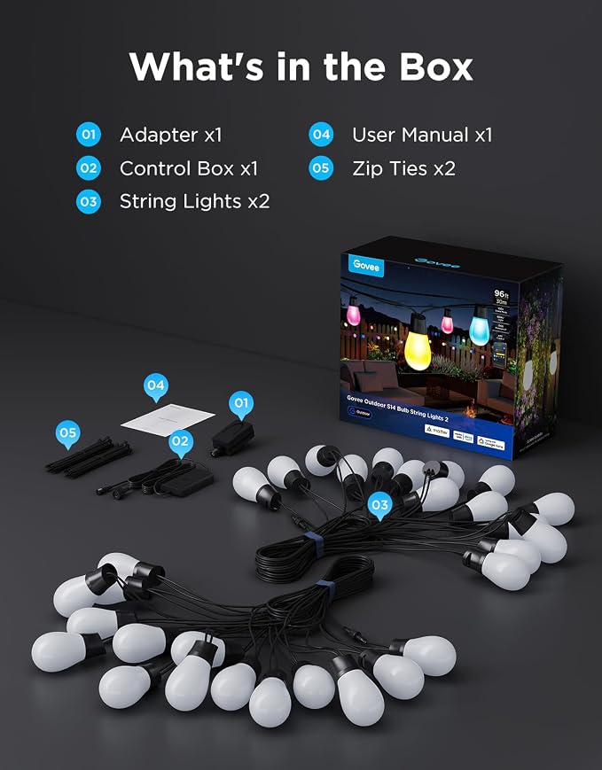 Govee S14 Bulb Outdoor String Lights 2, 96ft RGBICWW, 30 LED Bulbs, IP66 | Patio Lights with 111 Scene Modes for Patio, Backyard, Garden, Compatible with Alexa, Google, Matter, APP Control - Image 8